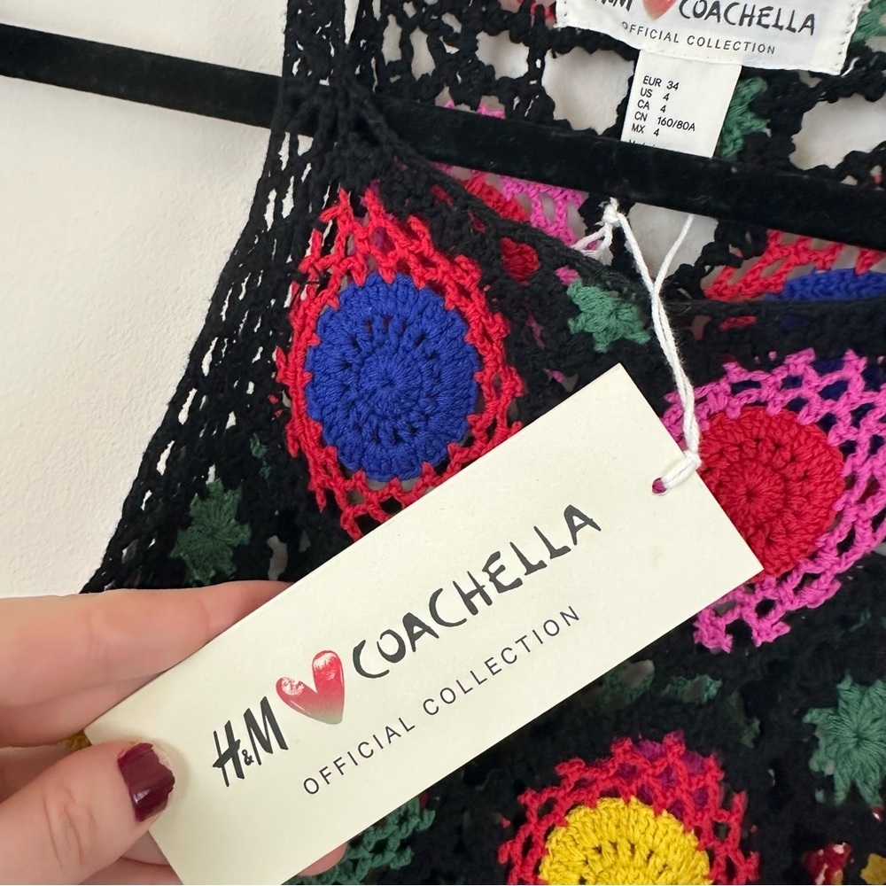 H&M Coachella Collection Multicolored Crochet Dress Size 4 Women's NWT - Picture 5 of 6